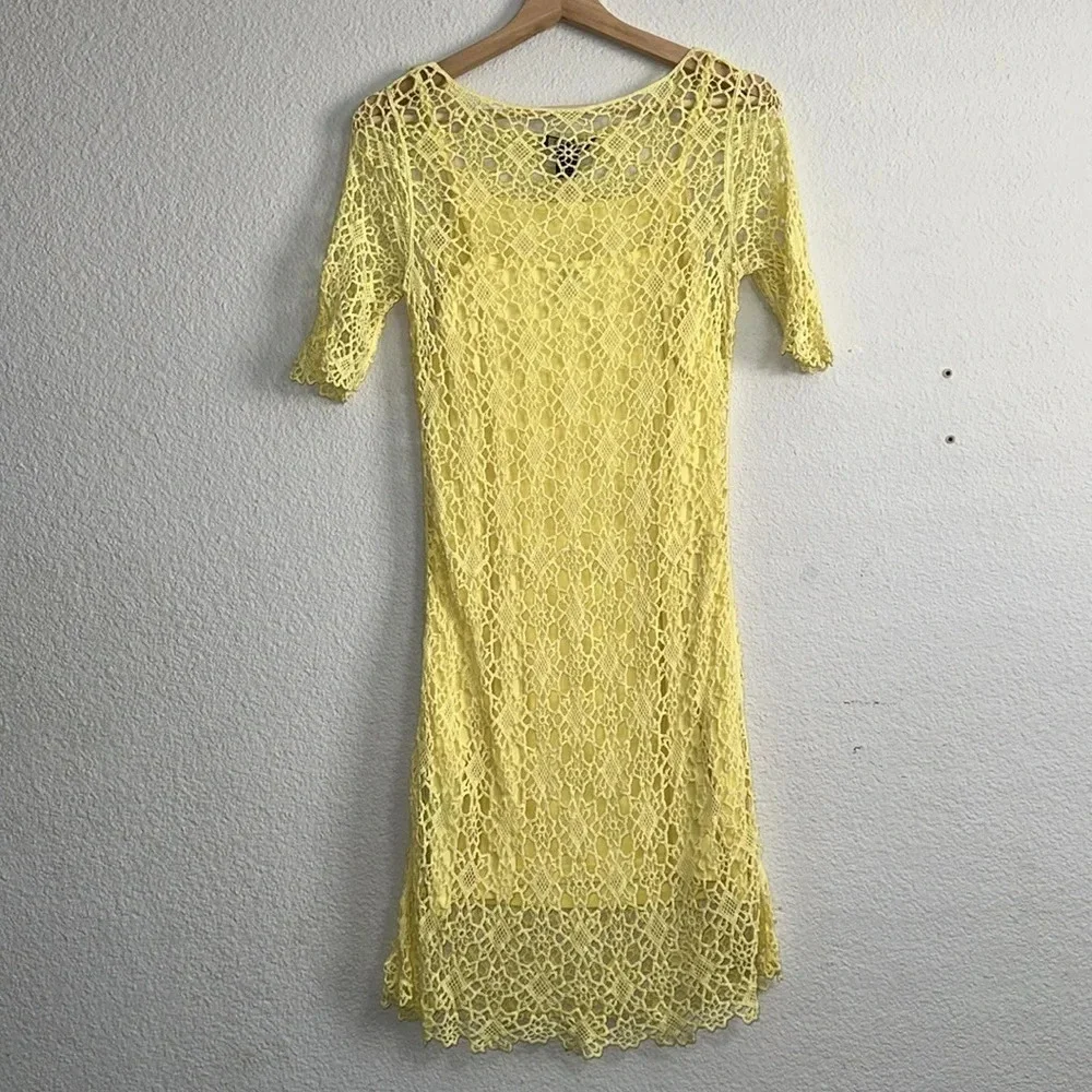 Lauren‎ Ralph Lauren Dress Yellow Crochet Knit Womens Size Small Petite Resort